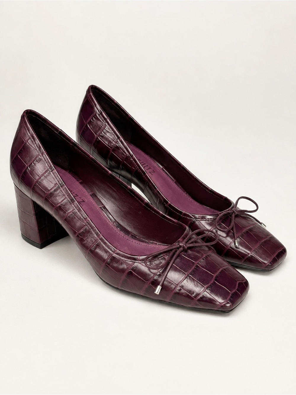 Schutz Arissa Pump Merlot Wine Croc Embossed Leather Heels Size 9.5